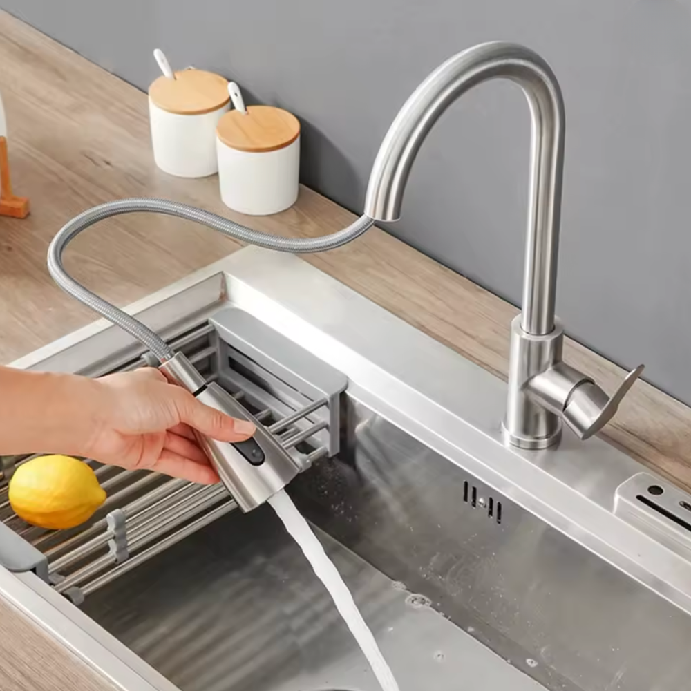 Robinet de Cuisine à Douchette Extractible – Bec Pivotant 360° – 2 Modes de Jet