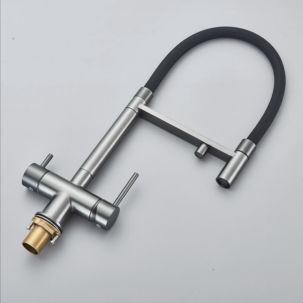 Robinet de cuisine 3 voies à col flexible – Eau filtrée & douchette extractible
