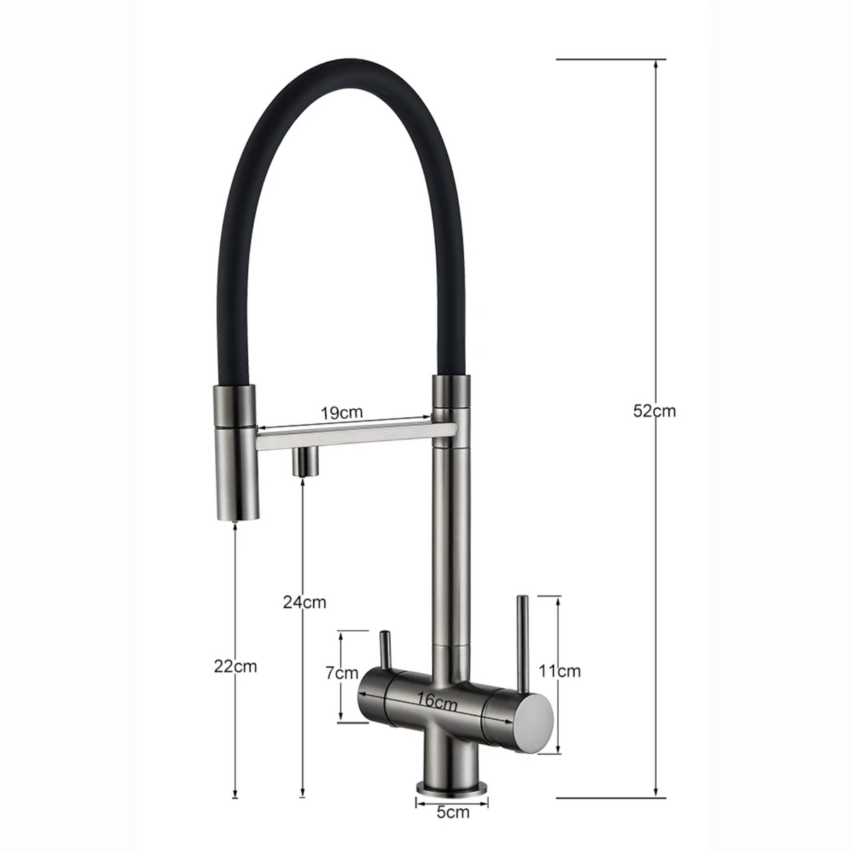 Robinet de cuisine 3 voies à col flexible – Eau filtrée & douchette extractible