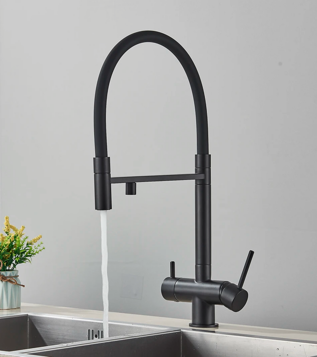 Robinet de cuisine 3 voies à col flexible – Eau filtrée & douchette extractible