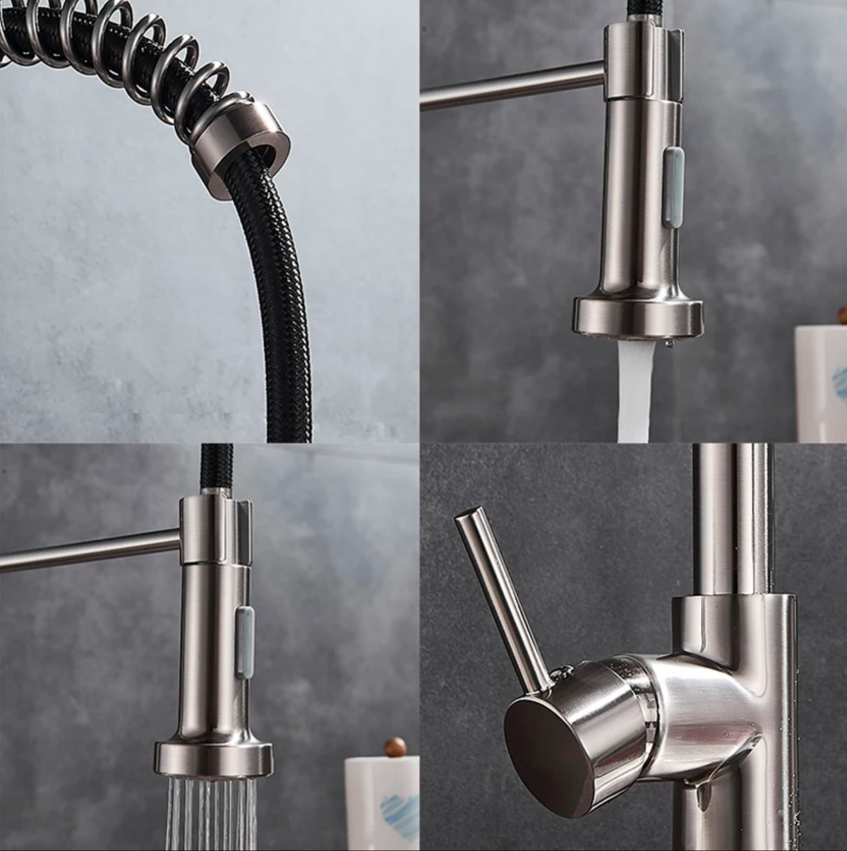 Robinet de cuisine à ressort – Douchette extractible & col flexible