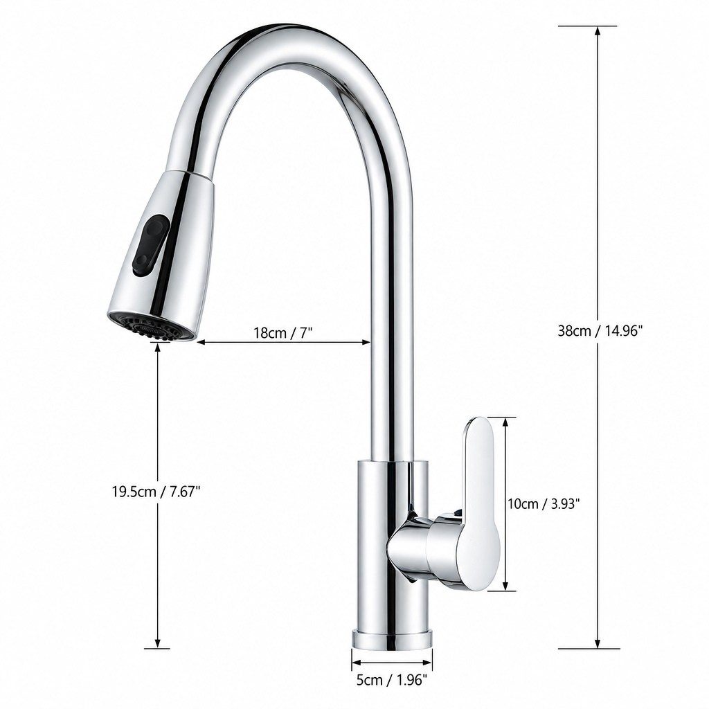 Robinet de Cuisine à Douchette Extractible – Bec Pivotant 360° – 2 Modes de Jet