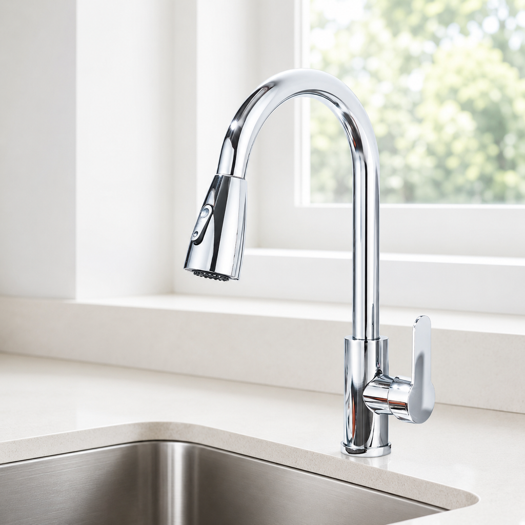 Robinet de Cuisine à Douchette Extractible – Bec Pivotant 360° – 2 Modes de Jet